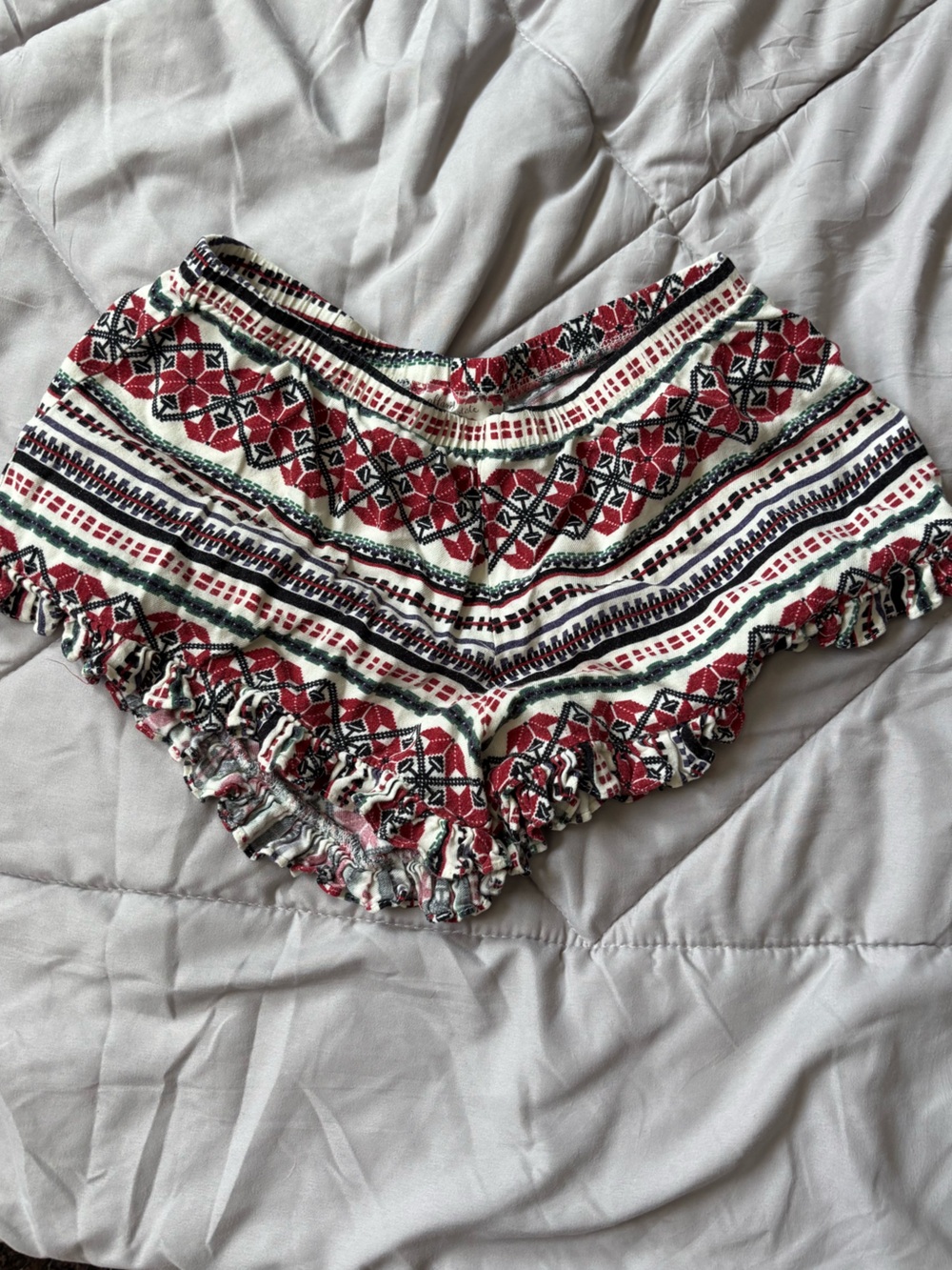 Boho Red Patterned Ruffle-Hem Women's Shorts